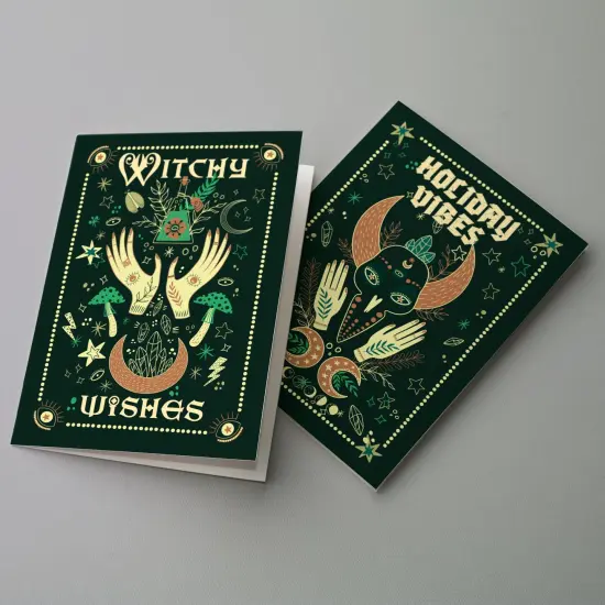 Witchy Christmas Cards - 24-Pack Holiday Greeting Cards with 4 Mystical and Cosmic Designs, Perfect for Sharing Magical Holiday Wishes, Blank Inside for Personalized Messages - Enchanting and Unique Stationery Set {4}