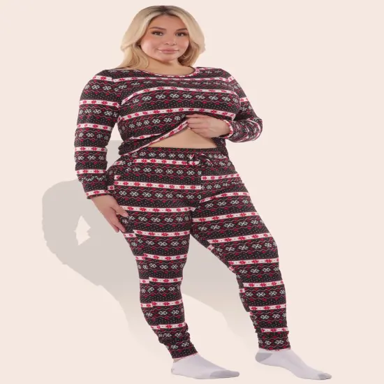Women's Plus Size Holiday Fleece Lined Jumpsuit Onesie Black & Red {3}