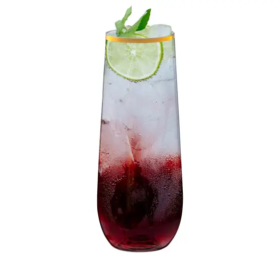 Clear with Gold Stemless Plastic Champagne Flutes - 9 oz. (64 Glasses) {2}