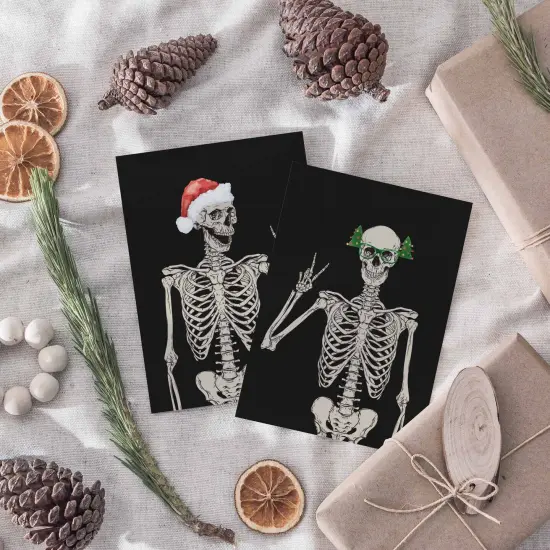 Skeleton Christmas Greeting Cards - 24-Pack Holiday Note Cards with 4 Unique Skeleton Designs in Festive Hats, Blank Inside for Merry Christmas & Happy Holiday Messages, Fun and Alternative Seasonal Stationery Set {4}