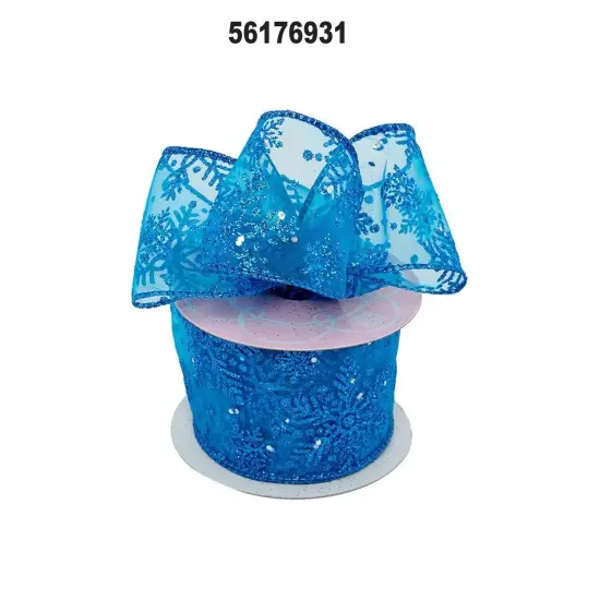 Blue Sparkle Snowflake Ribbon 10 Yards x 2.5 Inches 1 Roll Blue Sparcle Snow {3}