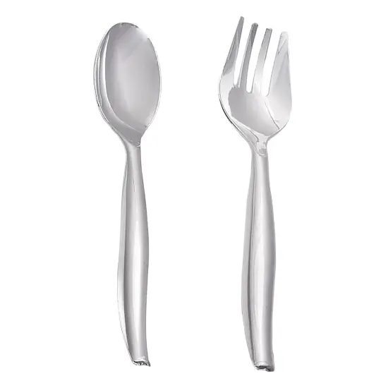 Silver Disposable Plastic Serving Flatware Set (150 Pairs) {1}