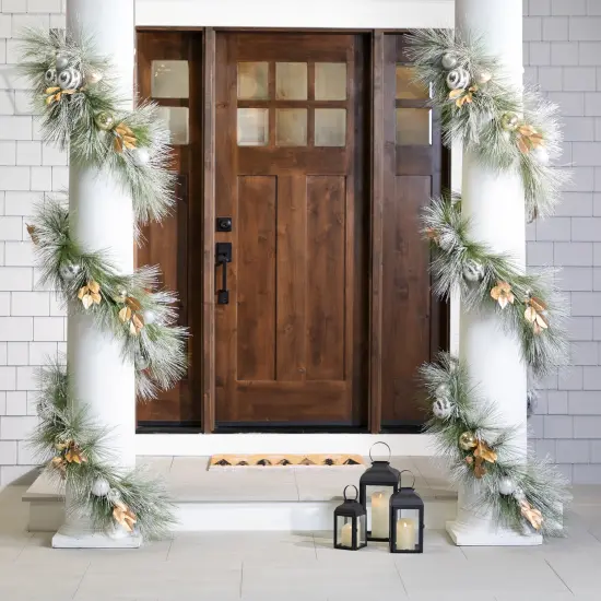 Northlight Flocked Pine and Ornaments Artificial Christmas Garland - 10' x15" - Unlit Silver {4}