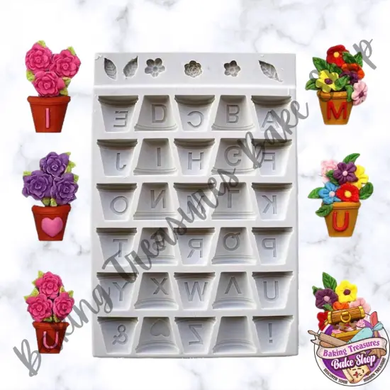 Flower Pot Alphabet silicone mold {1}