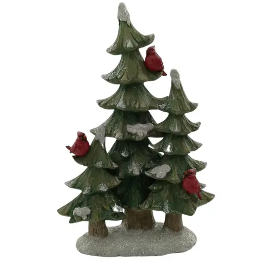 15" Christmas Tree with Cardinals &ndash; Snow-Dusted Holiday Decoration {1}