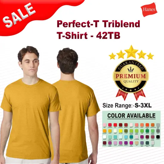 Hanes&reg; Perfect-T Triblend Crew Neck Short Sleeve T-Shirt Lemon Meringue Heath {2}