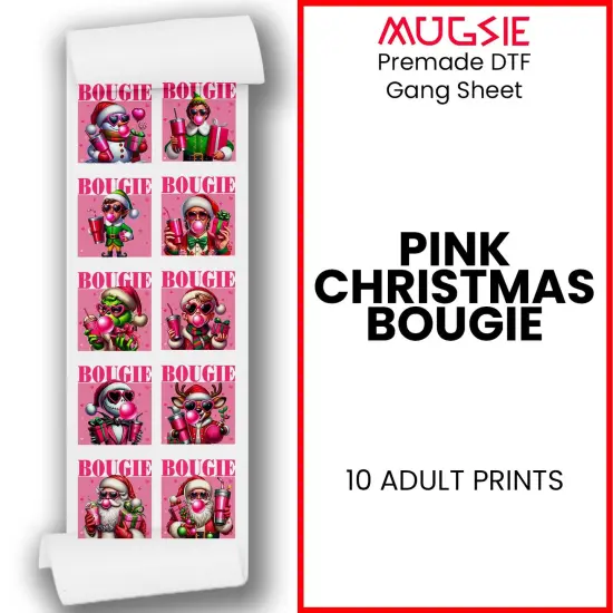 Pink Christmas Bougie - DTF Transfer 22x60 Direct-to-Film Gang Sheets Iron On Transfers - 10 Adult Prints {1}
