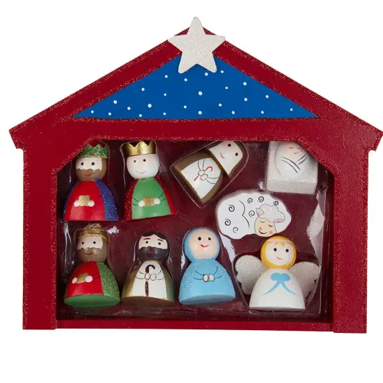 Kurt Adler 9-Inch Miniature Nativity Set with 9 Figures and Stable {1}