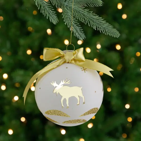 Northlight Moose Christmas Glass Ball Ornament - Gold and White - 4" {1}