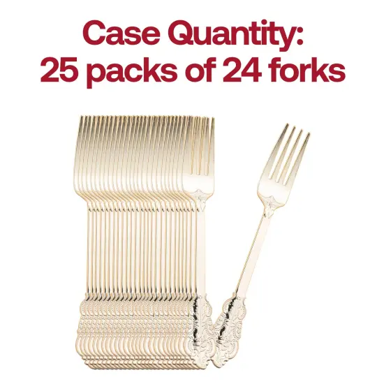 Shiny Baroque Gold Plastic Forks (600 Forks) {5}