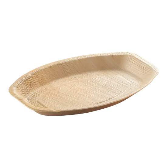 Oval Natural Palm Leaf Eco-Friendly Disposable Trays - 9" x 13" (100 Trays) {1}