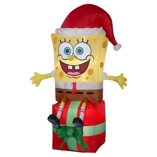 Nickelodeon 3.5 Ft LED SpongeBob Christmas Inflatable with Santa Hat {3}