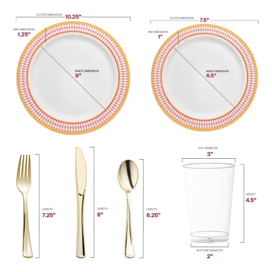 White with Red and Gold Chord Rim Plastic Wedding Value Set (20 Settings) {2}
