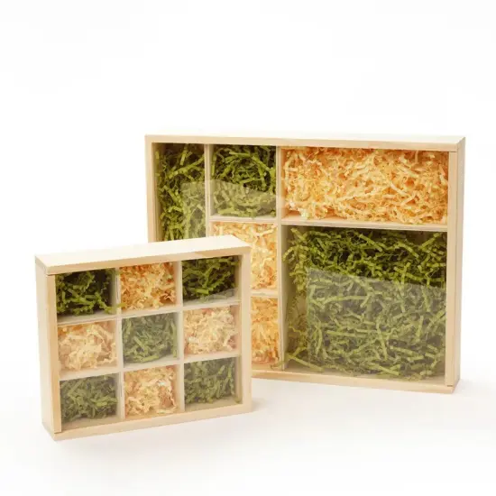 Pine Wood 6 Section Tray with Clear Sliding Top 12" x 9" x 1 3/8" 6 Each {3}