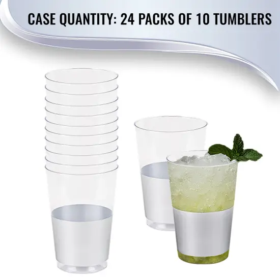 Clear with Metallic Silver Thick Bottom Round Disposable Plastic Tumblers - 12 oz. (240 Cups) {5}