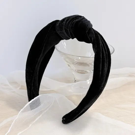 Wrapables Wide Knotted Velvet Headbands, Top Knot Velvet Headbands for Women and Girls, Black {6}