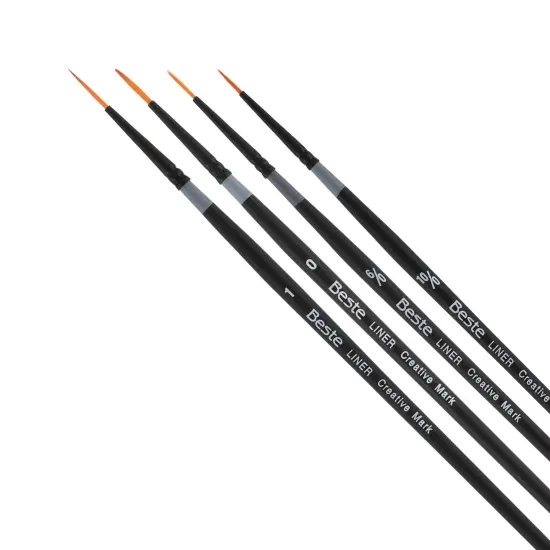 Creative Mark Beste Golden Taklon LinerSet of 4 Artist Brush, Professional Watercolor Brushes, For Acrylic Painting, Short Handle, Sharp Edges, Hand-Tied & Shaped {1}