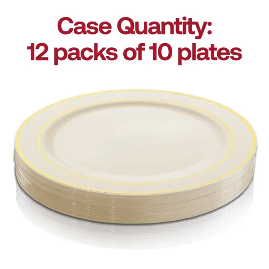 Ivory with Gold Edge Rim Plastic Appetizer/Salad Plates - 7.5" (120 Plates) {4}