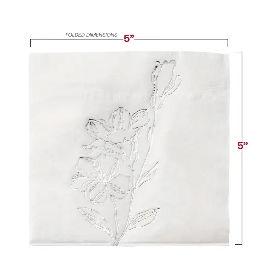 Durable White with Silver Antique Floral Paper Beverage/Cocktail Napkins (600 Napkins) {3}