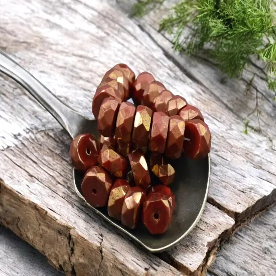 *15* 4x6mm Gold Lustered Ruby Red Fire Polished Rondelle Heishi Beads {1}