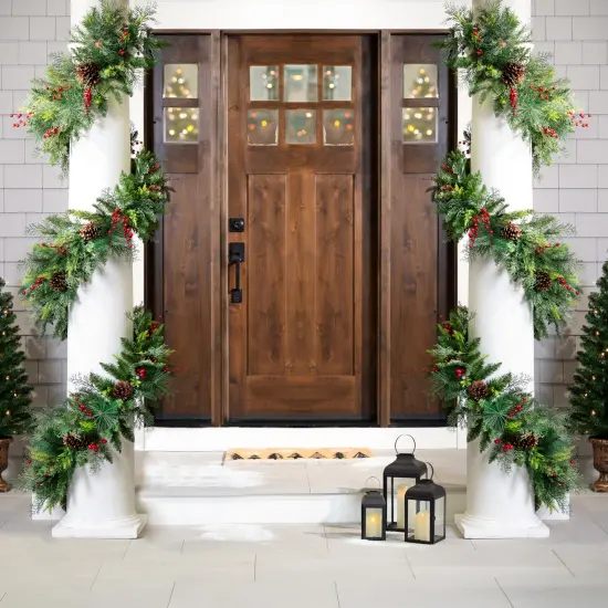 Northlight Mixed Pine with Berries Artificial Christmas Garland- 10' x 15" - Unlit Green {4}