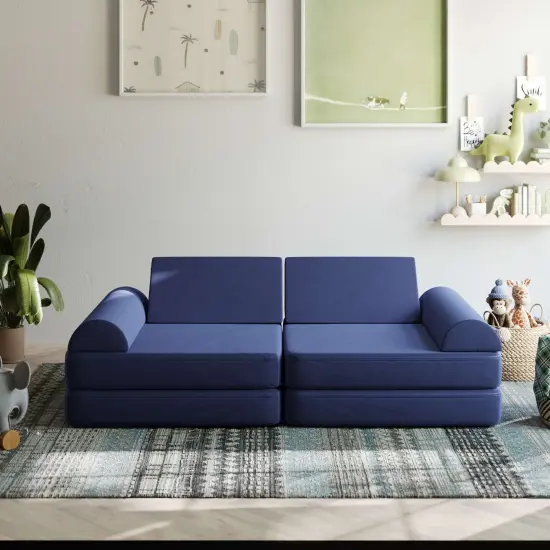 Emma and Oliver Conner Modular Play Couch for Kids with Convertible 6-Piece Design and Soft Foam Cushions Blue {1}