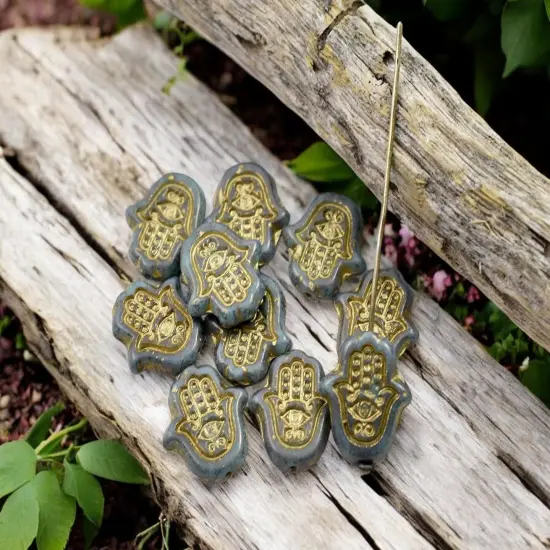 *10* 15x10mm Gold Washed Teal Hamsa Hand Beads {3}