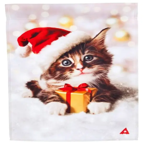 Precious Kitten Santa Hat Garden Flag 2 Sided Christmas {1}