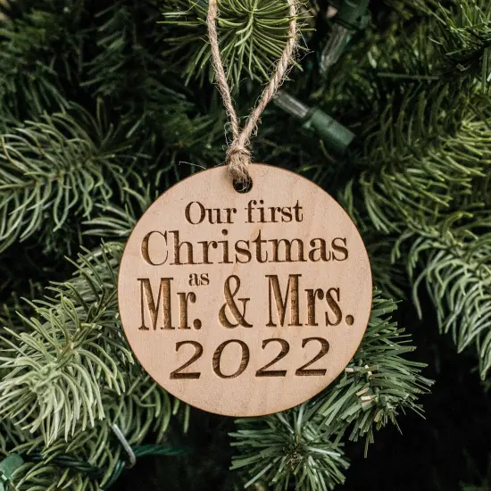 Ornament - 2022 Our First Christmas as Mr and Mrs - Raw Wood 3x3in {1}