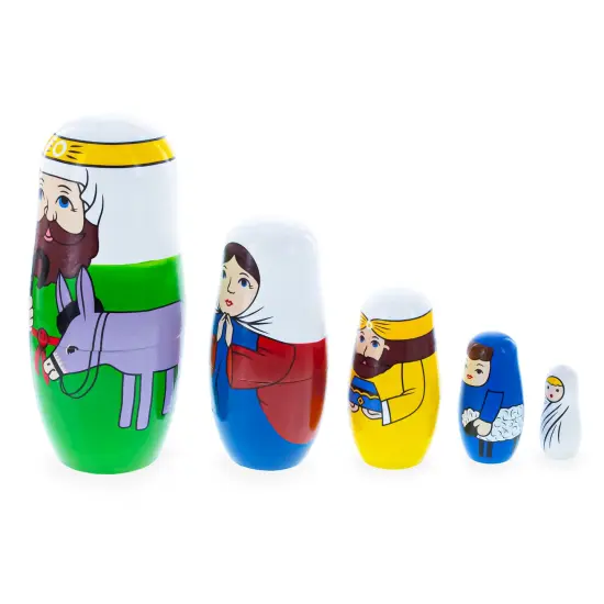 Set of 5 Nativity Scene Wooden Nesting Dolls 5.75 Inches {5}