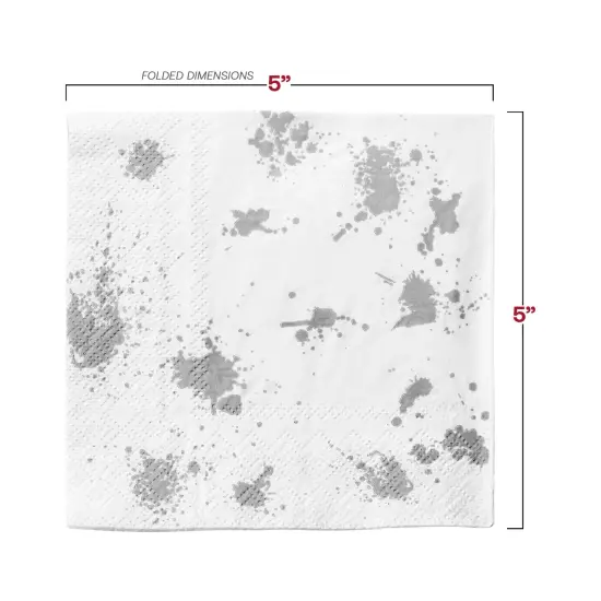 Durable White with Silver Paint Splatter Paper Beverage/Cocktail Napkins (600 Napkins) {3}