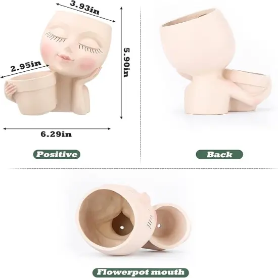 Face Plant Pot Double Flower Pots for Indoor Outdoor Plants Resin Head Planter Lady Face Plant Pots Garden Decoration Planters {3}