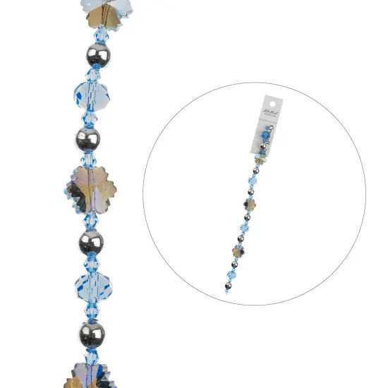 Crystal Lane DIY 7" Designer Holiday Snowflakes Glass Bead Mix Strand Silver & Blue {6}