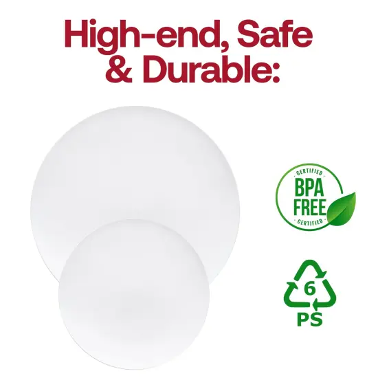 Solid White Organic Round Disposable Plastic Dinner Plates - 10.25" (120 Plates) {5}