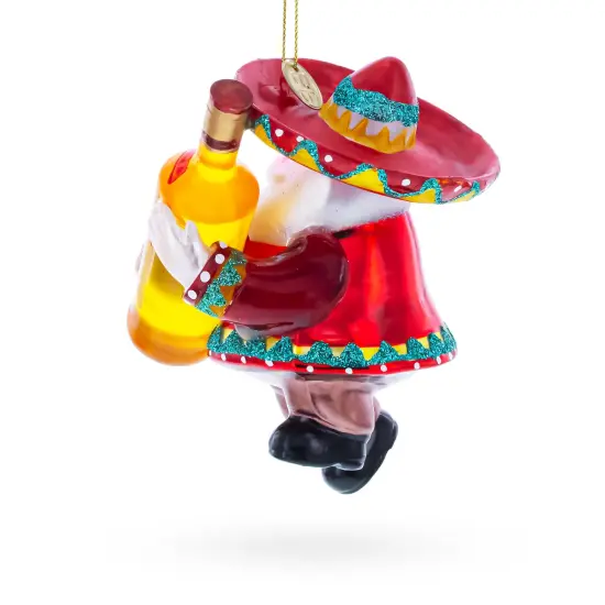 Santa Clutching Tequila Bottle Glass Christmas Ornament {4}