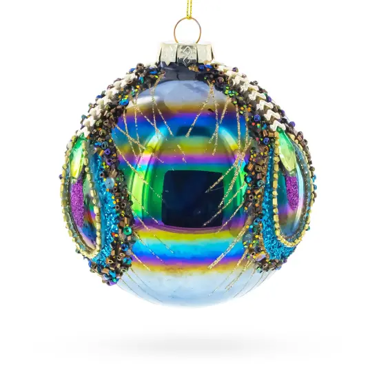Radiant with Intricate Gems Glass Ball Christmas Ornament 4.6 Inches {3}