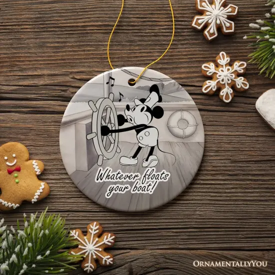 Funny Mouse Sailing Quotes Ornament, Classic Steamboat Willie Christmas Keepsake and Decor {7}