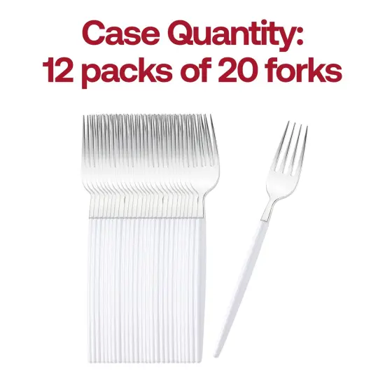 Silver with White Handle Moderno Disposable Plastic Dinner Forks (240 Forks) {5}