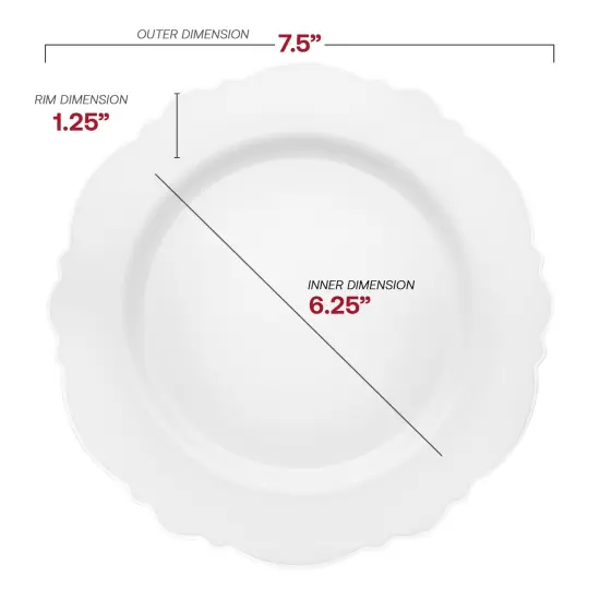 White with Silver Rim Round Blossom Disposable Plastic Appetizer/Salad Plates - 7.5" (120 Plates) {3}