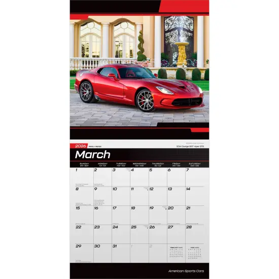 American Sports Cars OFFICIAL | 2026 12 x 24 Inch (Hanging) Monthly Square Wall Calendar | Foil Stamped Cover {3}