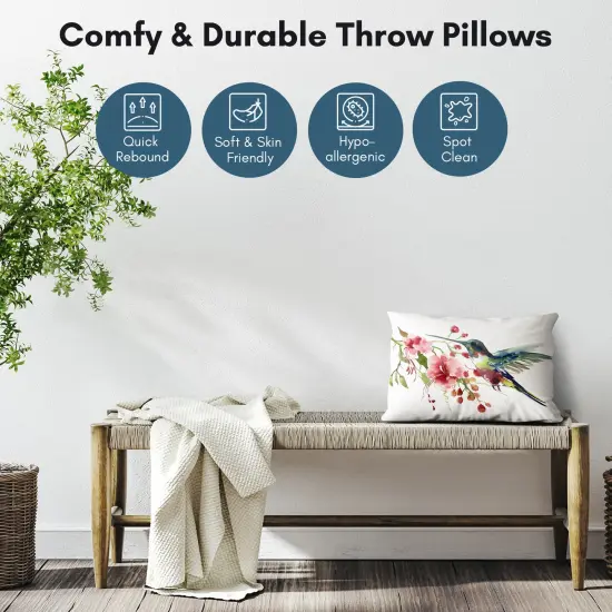 Americanflat Floral Throw Pillow with Premium Polyester - Hummingbird and Flowers {8}