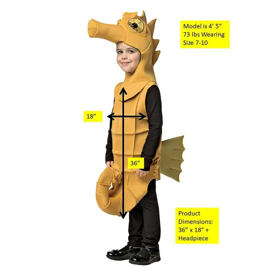 Seahorse Toddler Halloween Costume Polyfoam Tunic Headpiece Curl Tail Outfit {2}