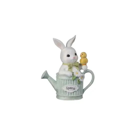 5" Resin Bunny in Watering Can with Chick | Cute Easter Tabletop Decoration {1}