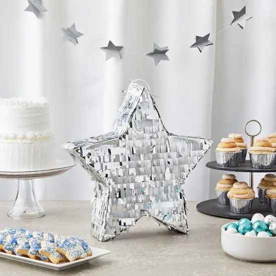 Silver Foil Star Pinata for Kids Birthday, Twinkle Twinkle Little Star Gender Reveal Party Decorations (Small, 13 x 13 x 3 In) {2}