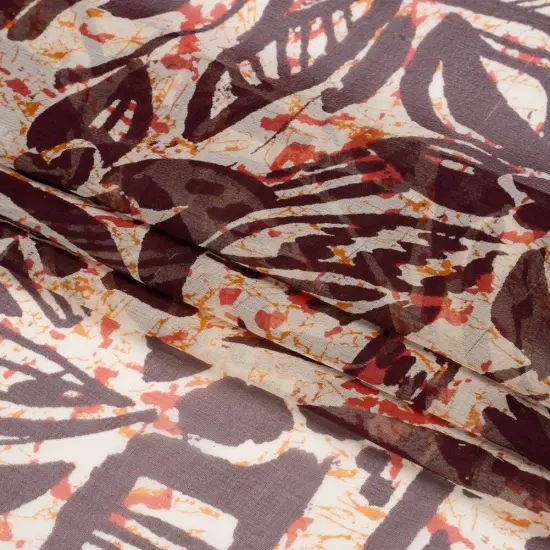 1 Yard Red, Orange & Brown Wax Resist Floral Silk Chiffon Artistic Splatter, 54 Inches Wide {3}