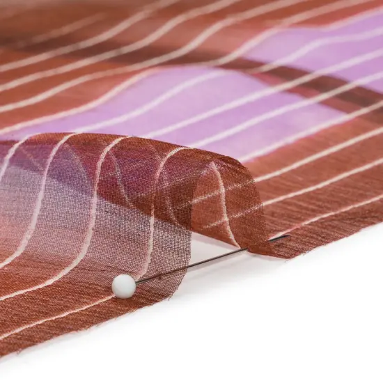 1 Panel Elegant Brown Beige and Purple Stripes Rectangles Crinkled Silk Chiffon 54 Inch Width {2}