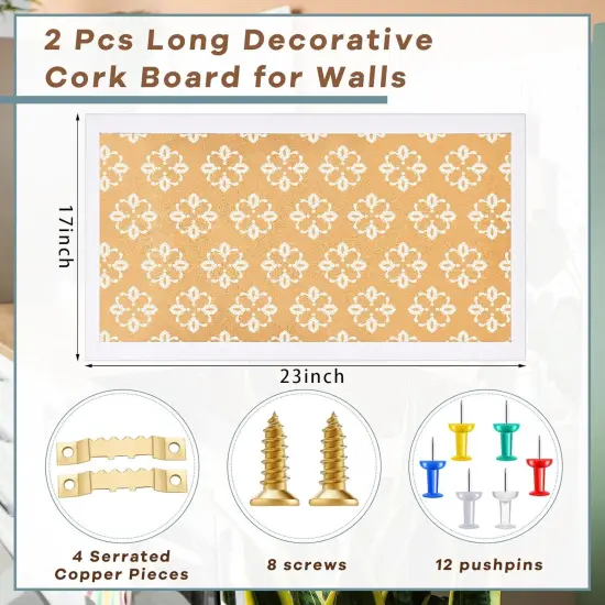2 Pcs Framed Floral Print Long Decorative Cork Board for Office(Floral) {4}