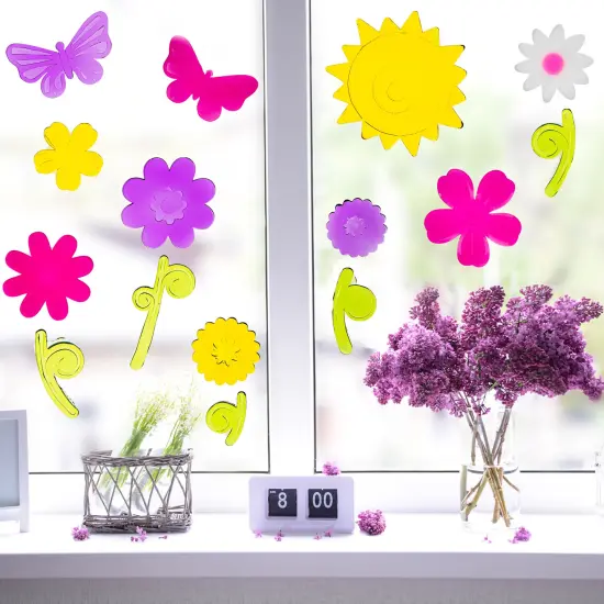 Northlight Flowers and Butterflies Spring Gel Window Clings - Multicolor - 15pc {1}