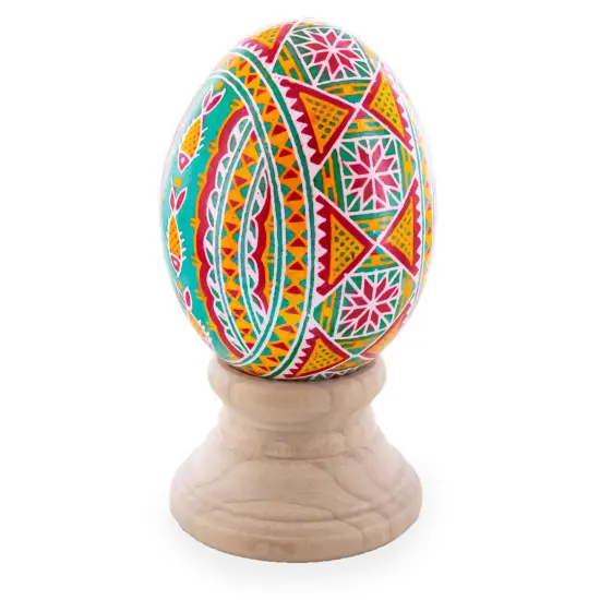 Geometrical Designs on Green Blown Real Eggshell Ukrainian Easter Egg Pysanka {1}