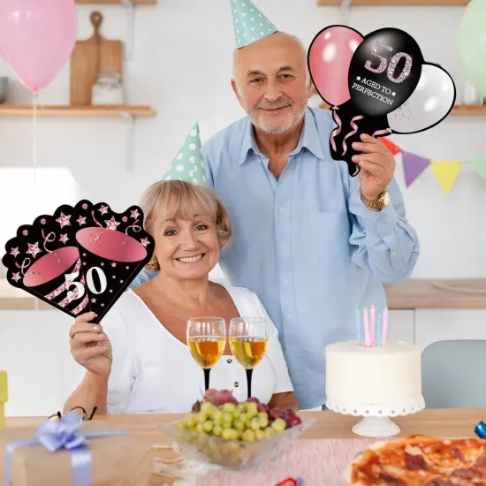 7Pcs Rose Gold 50th Birthday Yard Sign Decorations for Women,Happy 50th Birthday Made in 1975 Lawn Sign Party Supplies,Fifty Year Old Birthday Outdoor Yard Decor with Stakes {5}